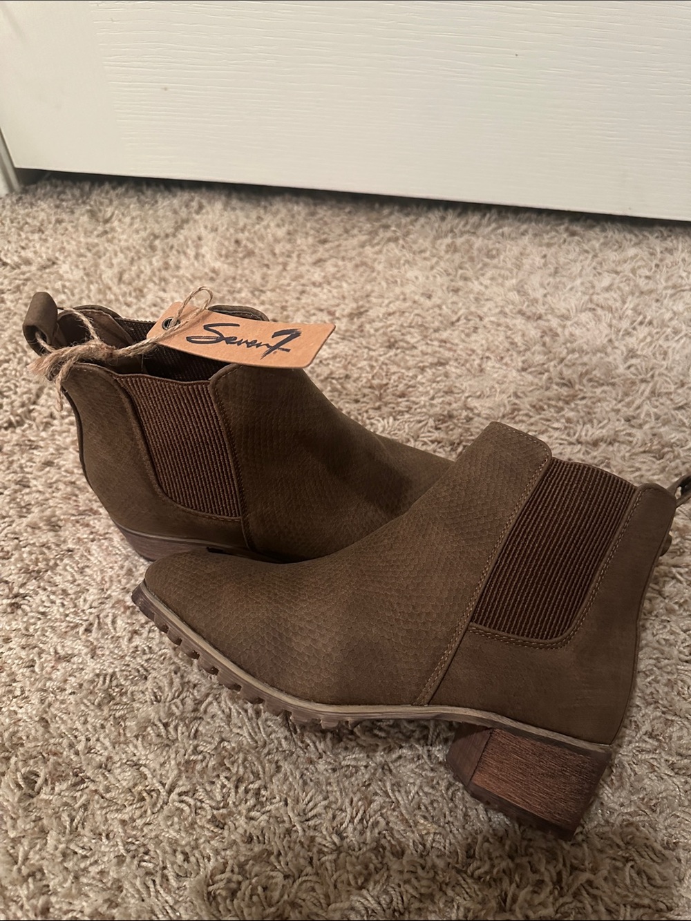 Seven7 Olive Brown Chelsea Booties with Stacked Heel